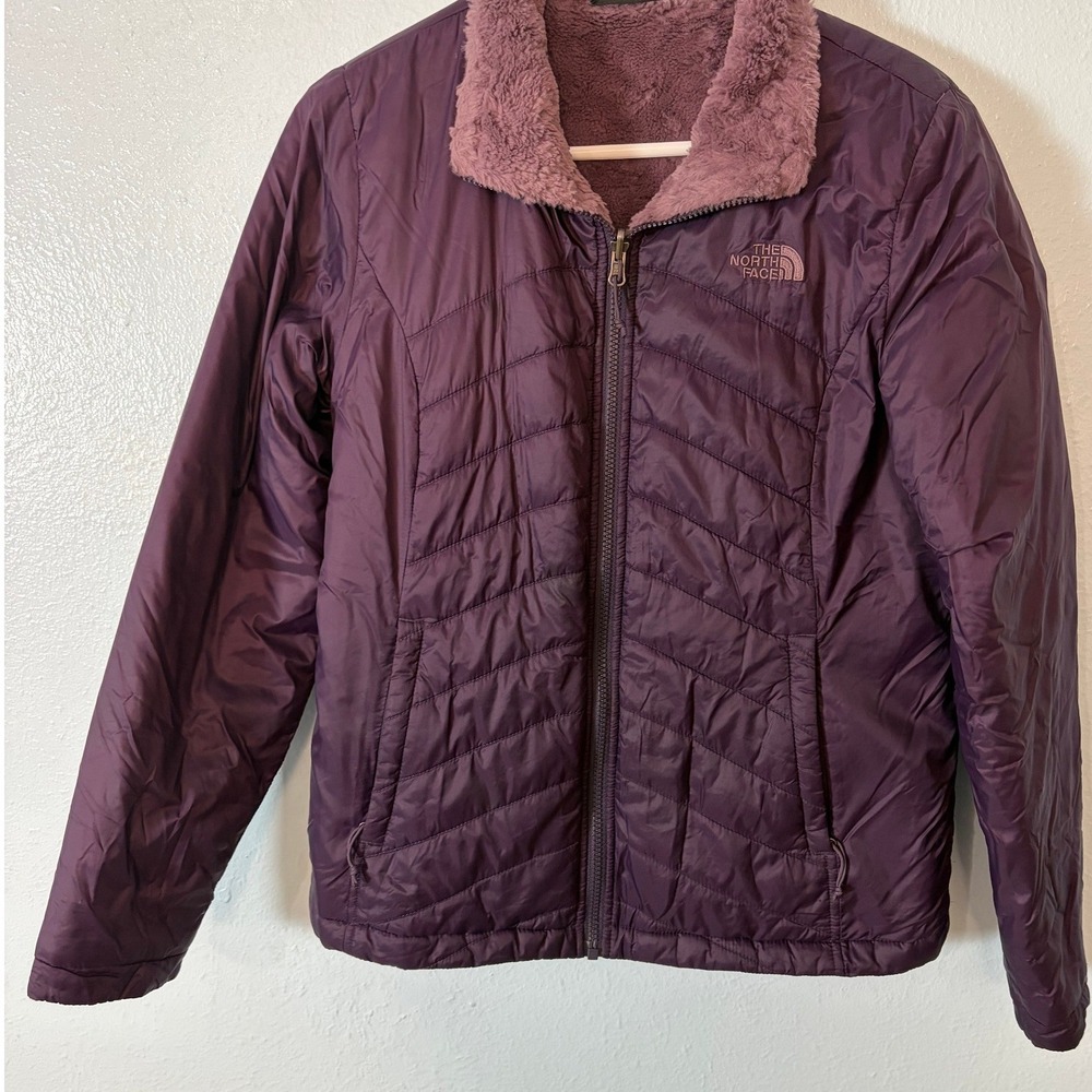 The North Face Womens Purple Quilted Puffer Jacket Fleece Lined Size M Apres Ski